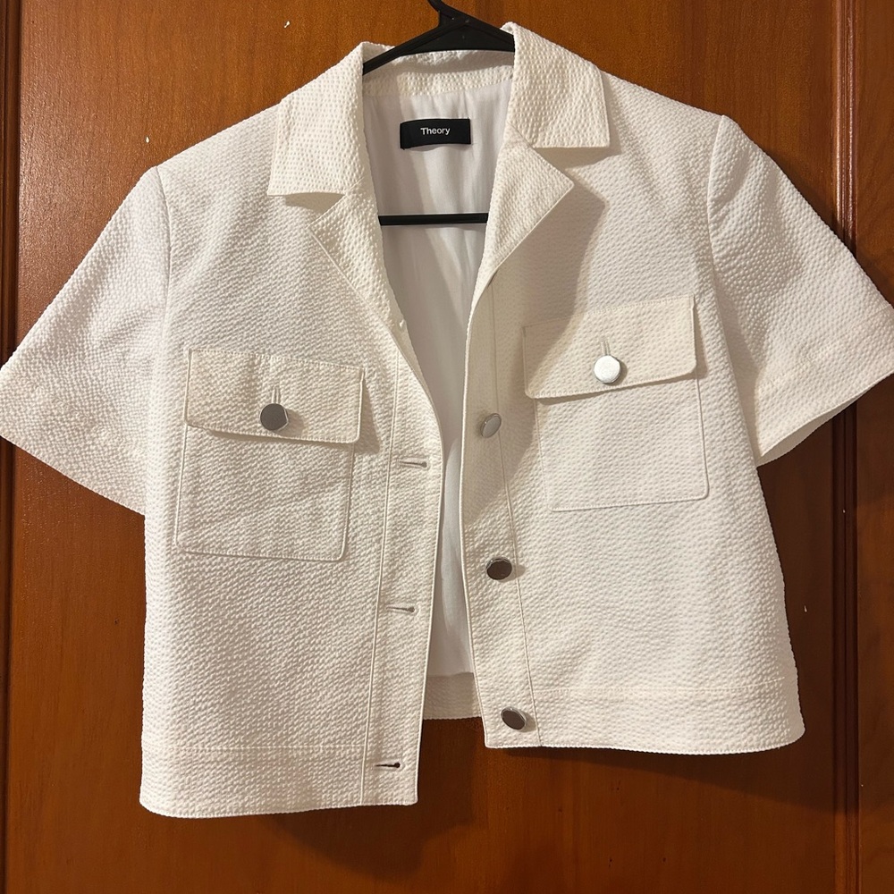Theory Ivory Textured Short Sleeve Jacket